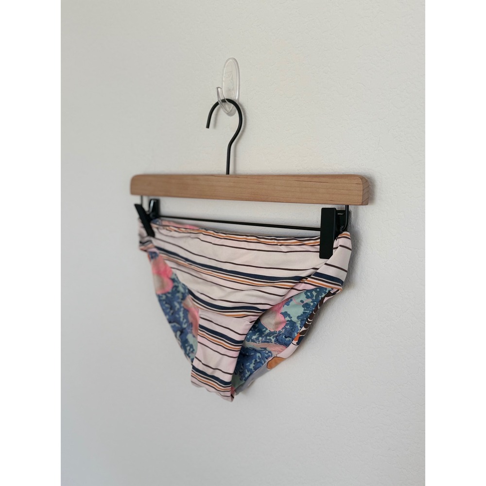Maaji Reversible Floral Striped Bikini Set Orange Blue Tan Two Piece Swimsuit - Picture 5 of 6
